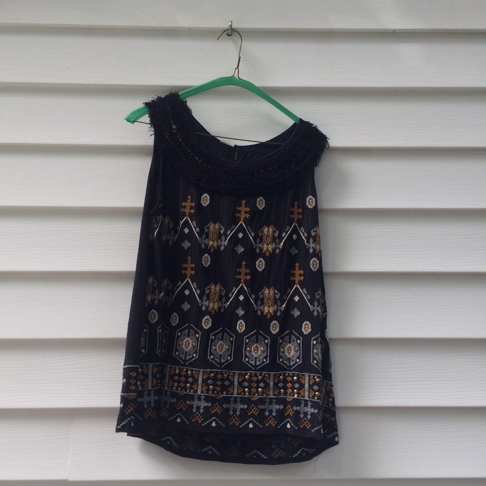Navy Blue embroidered tank top